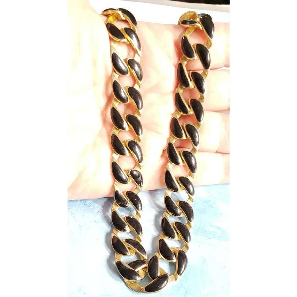 Vintage‎ Black Enamel Necklace Gold-tone, 17